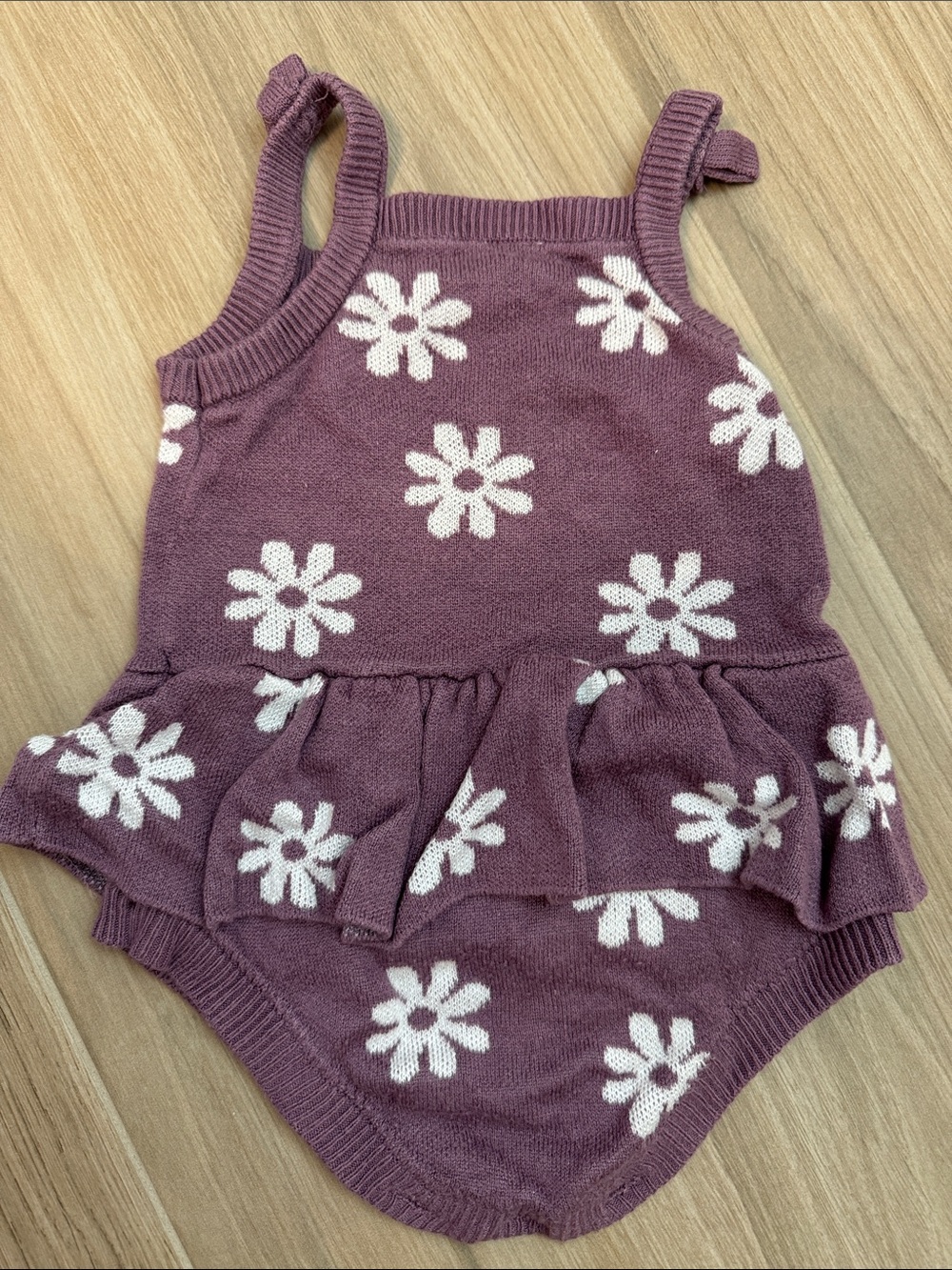Knit Floral Ruffle Baby Romper - Picture 2 of 2